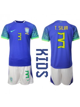 Brasilien Thiago Silva #3 Auswärts Trikotsatz für Kinder WM 2022 Kurzarm (+ Kurze Hosen)